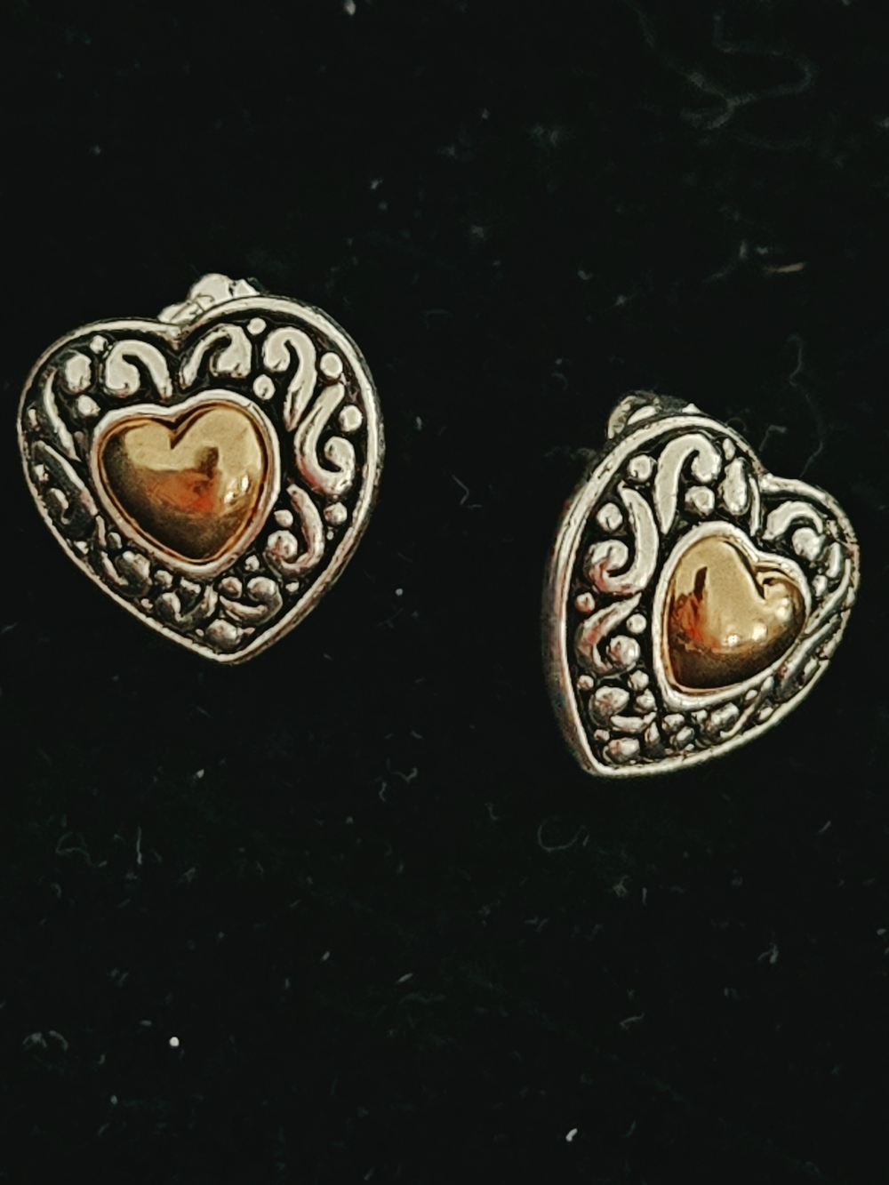 Vintage Avon Two-Tone Heart Stud Earrings - Gold & Silver Heart Design